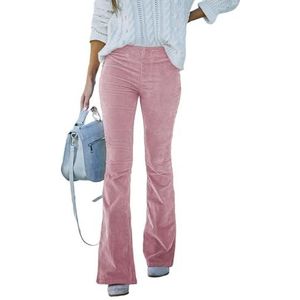 Micro Slim Corduroy Hoge Taille Lounge Broek Met Elastische Taille, Dames Corduroy Broek Hoge Taille Corduroy Barrel Broek, Elastische Hoge Taille Flare (L,Roze)