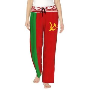 Vlag Van Wit-Rusland Print Dames Zachte Polyester Lounge Pyjama Broek - Losse Comfortabele Slaap Joggingbroek Met Zakken, Zwart, S
