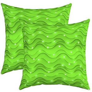 Set van 2 kussenslopen mode kussensloop abstract kussensloop voor slaapkamer sofa stoel bank bank 45 x 45 cm groene strepen melkweg glitter bed abstracte kunst geometrisch