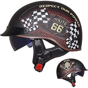 Motorhelm, Vintage motorfiets halve helm DOT/ECE goedgekeurde helmen zonneklep snelsluiting C,XXL(B,XL(5960 CM))