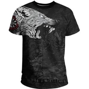 3D-geprint Odin Fenrir T-shirt – Unisex Klassiek Harajuku Nordic Viking Wolf Rune Tattoo Casual Losse Korte Mouw – Zomer Vegvisir Pagan Sports Korte Mouw (Color : Fenrir F, Size : XS)