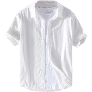 Heren zomer mode shirt heren eenvoudige casual korte mouw effen blouses heren basic ademend dun shirt, Wit, M