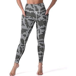 Flying Halloween vleermuizen yogabroek voor dames, yogabroek met zakken, hoge taille, legging panty voor workout gym