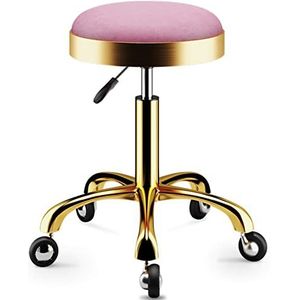 TLTDSMY Ronde draaistoel met wereldwielen en titanium gouden afwerking, in hoogte verstelbaar 4358 cm voor schoonheidssalon make-up rolstang