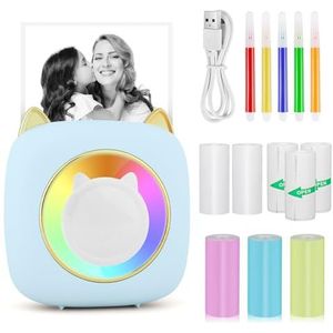 GuKKK Mini-printer, mobiele fotoprinter, draagbare mini-fotoprinter met zeven kleuren led, draadloze fotoprint, thermische printer, smartphone bluetooth-printer, voor leerhulp, studienotities, dagboek