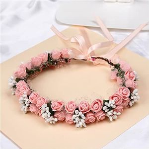 Kerstkrans 6 kleuren vrouwen strand hoofdband bloemen haar dame meisjes bruid boho bloem hoofdband bloemen hoofd krans slingers bohemen strand bloem vakantie decoratie (kleur: champagne hoofdring)