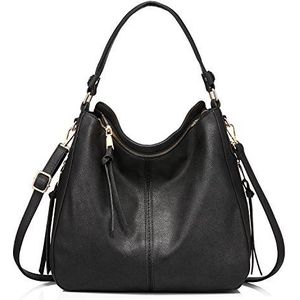 Realer Handtassen dames schoudertas hobo tas synthetisch leer grote handtas voor vrouwen, zwart, Large