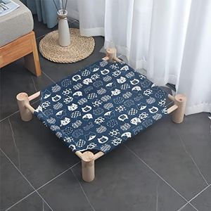 RYAJK Kat hangmat bed houten, kat en hond bed, massief hout afneembaar draagbaar indoor outdoor puppy huisdier bed, eenvoudig te monteren (marine kat)
