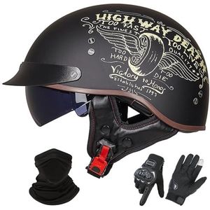 Vintage Motorhelm In Duitse Stijl, ECE 22.06 Goedgekeurd, Open Motorhelm, Retro Halve Helm met Zonneklep voor Volwassenen, Mannen en Vrouwen F-2,M (55-56cm)