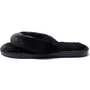 Ademende harige slippers voor dames, zachte, warme platte slippers, open teen, donzig, antislip, herbruikbaar voor comfortabel, Zwart, One Size