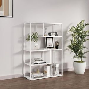 [en.casa] Sievi boekenkast staand rek met 4 planken 126x85x35 cm metalen plank voor woonkamer slaapkamer wit mat