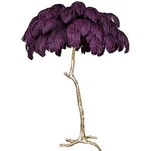 Veren vloerlamp Natuurlijke Struisvogelveren Vloerlamp, LED Vloerlampen Woonkamer Veer Lampen for Slaapkamers Voetschakelaar Sofa Kamer Decor Staande Lamp(Color:H120,Size:UNIVERSAL_PURPLE)