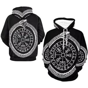 Viking Wolf Hoodies met Grafische Print, Modieus Lichtgewicht Sweatshirt met Lange Mouwen en Grote Zakken, Losse Trui Voor Koppels met Lange Mouwen(Compass1,3XL)