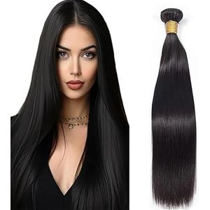 Salharer Straight Human Hair Bundles Single Extensions Machine Double Wefts Unprocessed Remy Weave #1B Black Color for Woman 34 Inch