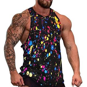 Blauw Neon Paint Splatter Heren Tank Top Grafische Mouwloze Bodybuilding Tees Casual Strand T-Shirt Grappige Gym Spier