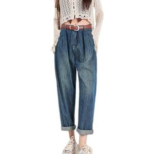 HHuiXinXue Dames hoge taille baggy wortel broek losse geplooide jeans harembroek mode streetwear, Blauw, XL