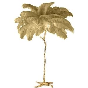 Veren vloerlamp Feather Vloerlamp for Woonkamer, Nordic Struisvogelveer Led Vloerlamp Hars Woonkamer Home Decor Binnenverlichting Slaapkamer Nachtkastje Staande Tafellamp(Size:D110*H170_KHAKI)