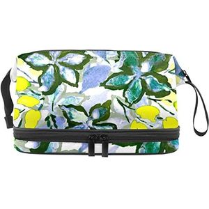 Dubbele Laag Cosmetische Tas Bloemen Draagbare Make-up Tas Reizen Organizer Pouch Voor Vrouwen Meisjes Toiletries Tassen, Meerkleurig, 27x15x14 cm/10.6x5.9x5.5 in, Make-up zakje