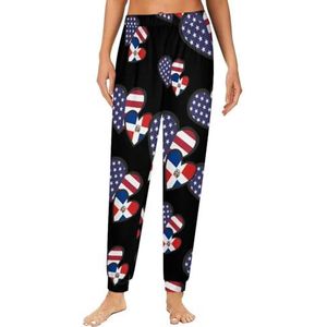 Interlocking Hearts USA Dominicaanse Republiek vlag dames pyjama lounge broek elastische tailleband nachtkleding broek print