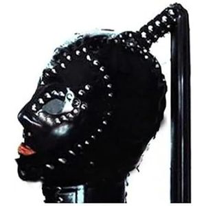 GOYOUTON Sm Bondage Sex Extreme Fetish Latex Masker Hoofdtooi Cosplay Halloween Maskerade Masker Rubberen Masker BDSM Masker Latex Band Pruik Paar Seksspeeltjes Sm Game (Color : Schwarz, Size : XXL