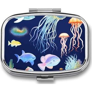 Aquatic Sea Animal Travel Pill Organizer Een dagelijkse pillendoos voor supplementen pillendoosje met 2 compartimenten, handig voor het dragen en bewaren van medicijnendoos