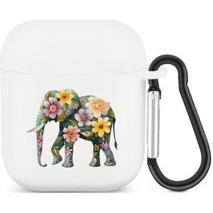 Olifant Lente Bloemen Leuke Case Voor AirPods 2&1 Schokbestendige Beschermende Hoofdtelefoon Gevallen Cover Met Sleutelhanger Voor Mannen Vrouwen