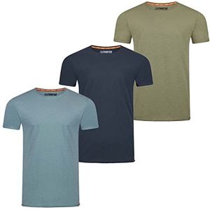 riverso RIVLenny Basic T-shirt voor heren, verpakking van 3 stuks, ronde hals, regular fit, korte mouwen, eenkleurig, vlammgaren, dun product, 100% katoen, zwart, wit, grijs, blauw, marineblauw,