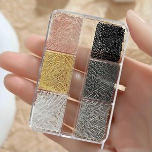 stuks roestvrijstalen kaviaarkralen voor nagelkunst, gemengde maten, legering, goud/zilver, pistoolkralen, nagelbedels, 0,8-3,0 mm, manicurebal - 2 stuks