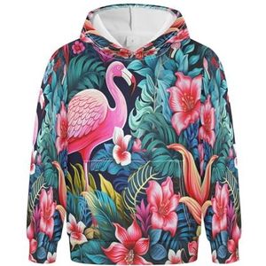 KAAVIYO Bloemenkunstwerk Flamingo Capuchontrui, Sportieve Sweatshirts, Leuke 3D-Print Voor Meisjes Jongens, Patroon., M