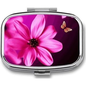 Pillendoos 2 compartimenten pillenorganizer kleur bloem reizen pillendoosje met spiegel vierkante metalen pillencontainer wekelijkse geneeskunde planner vitamine organizer voor zak