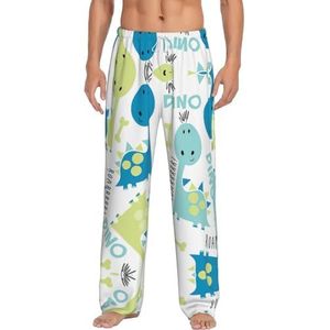 Leuke Dinosaurus Mannen Lange Lounge Wear Broek Nachtkleding Pyjama Bodems Nachtkleding Met Zakken En Trekkoord, Wit, S