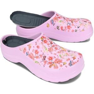 BeComfy Vrouwen Mannen Eva Klompen Comfortabele Ultralichte Tuin Schoenen met Moro of Bloemenprint 36-46 EU (Lila Bloemen, EU-systeem voor schoenmaten, Volwassene, Numeriek, Normaal, 38)