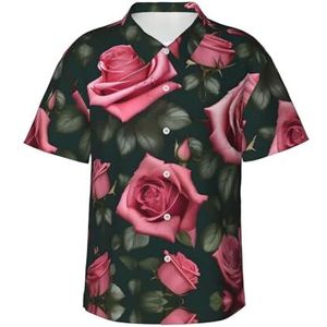ERSDWRE Rose Skull Eyes Print Heren Korte Mouw Button-Down Shirts Casual Zomer Strand Shirts Hawaii Shirt voor Mannen, Zwart, S