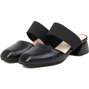 WOkismD Dames sandalen met dikke hakken en vierkante neus en gesloten neus voor etentjes en dansfeesten,zwart,34 EU