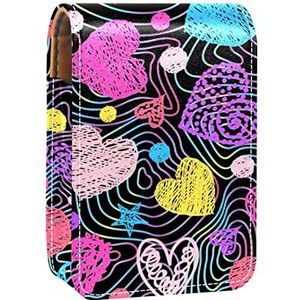 Lipgloss Houder Lipstick Case Draagbare Mini Lipstick Opbergdoos Reizen Lipstick Organizer Case met Spiegel voor Vrouwen Kleurrijke Liefde Patroon, Meerkleurig, 9.5x2x7 cm/3.7x0.8x2.7 in