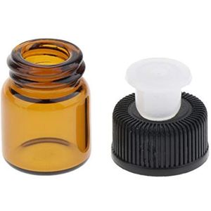 100 STKS Amber Glas Essentiële Olie Fles met Doorlaat Reducer zwarte Caps 2ml