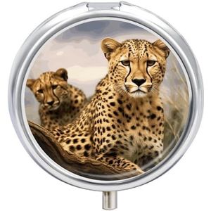Cool Leopard Pill Box Case 3 Compartiment Travel Medicine Pill Organizer 3x A Day Draagbare Vitamine Organizer met Spiegel Kleine Pillendoos voor Portemonnee & Pocket Leuke Dagelijkse