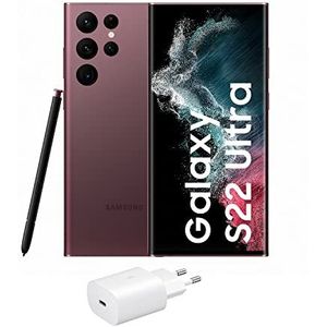 Samsung Galaxy S22 Ultra 5G + oplader, 128 GB, Android smartphone, bordeaux (Spaanse versie)