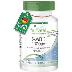 Fairvital | 5-MTHF - 240 tabletten - 1mg per tablet - bioactief foliumzuur - vruchtbaarheid en zwangerschap - op kwaliteit getest en hooggedoseerd - 100% veganistisch - Made in Germany
