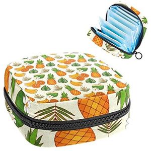 Maandverband Opbergtas,Draagbaar maandverband Opbergzak,Tropisch patroon ananas comosus Banaan, Meerkleurig, 4.7x6.6x6.6 in/12x17x17 cm