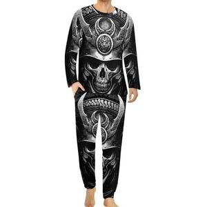 Samurai Skull Comfortabele heren pyjama set ronde hals lange mouwen loungewear met zakken 6XL