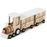 BRUBAKER Herbruikbare houten adventskalender te vullen - Witte locomotief met 24 deuren - Doe-het-zelf-kalender 46 x 9,5 x 10,7 cm