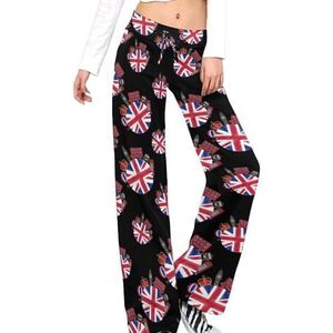 Britse Vlag Big Ben Bus Taxi Kroon En Booth Damesbroek Casual Broek Elastische Taille Lounge Broek Lange Yoga Broek Rechte Been