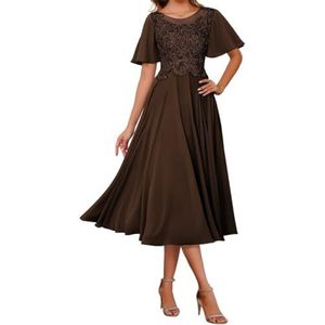 AHERKLL Kant Applicaties Moeder Van De Bruid Jurken Chiffon Formele Avond Party Grootmoeder Jassen Thee Lengte HAH054, Bruin, 32