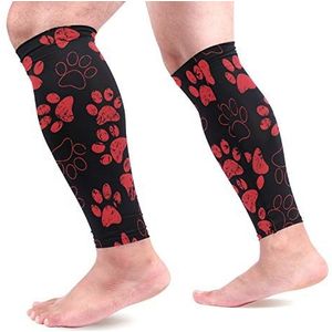 EZIOLY Kat Hond Zwart Rood Voetafdrukken Sport Kalf Compressie Mouwen Been Compressie Sokken Kalf Guard voor hardlopen, Fietsen, Moederschap, Reizen, Verpleegkundigen