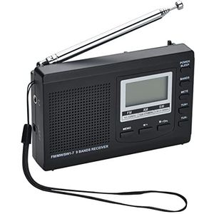 COVVY AM/FM/SW1-7 Draagbare radio-ontvanger met 9 banden met luidspreker en hoofdtelefoon, uitstekende digitale radio met tijdweergave, 12/24 uur, achtergrondverlichting, alarm, werkt op batterijen