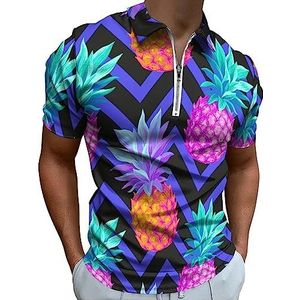 Tropische ananas poloshirt voor heren, casual T-shirts met ritssluiting en kraag, golftops, slim fit