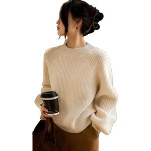 Wollen Mock Neck Trui Heldere Zijde Warme Trui voor Vrouw Herfst Lange Mouw Knitwear, Wit, L