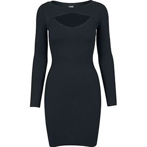 Urban Classics Damesjurk voor dames, uitgesneden jurk, lange mouwen, voor vrouwen, in verschillende kleuren, maten XS - 5XL, zwart, L