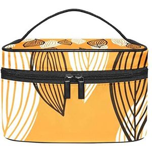 Getrokken zwart wit bladeren oranje achtergrond make-up organizer tas, reizen make-up tas organizer case draagbare cosmetische tas voor vrouwen en meisjes toiletartikelen, Meerkleurig, 22.5x15x13.8cm/8.9x5.9x5.4in